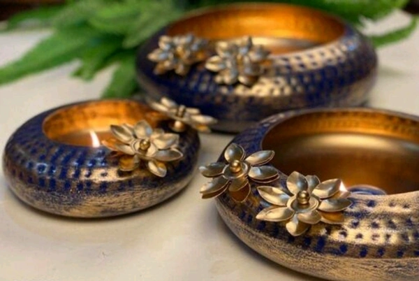 BLUE IRON DECORATIVE URLI FOR FLOTING DIYA For Potico Decor/DIWALI/Mandir/Home Entrance/Christmas/ Wedding Free Shipping - Iron, Pack of 3